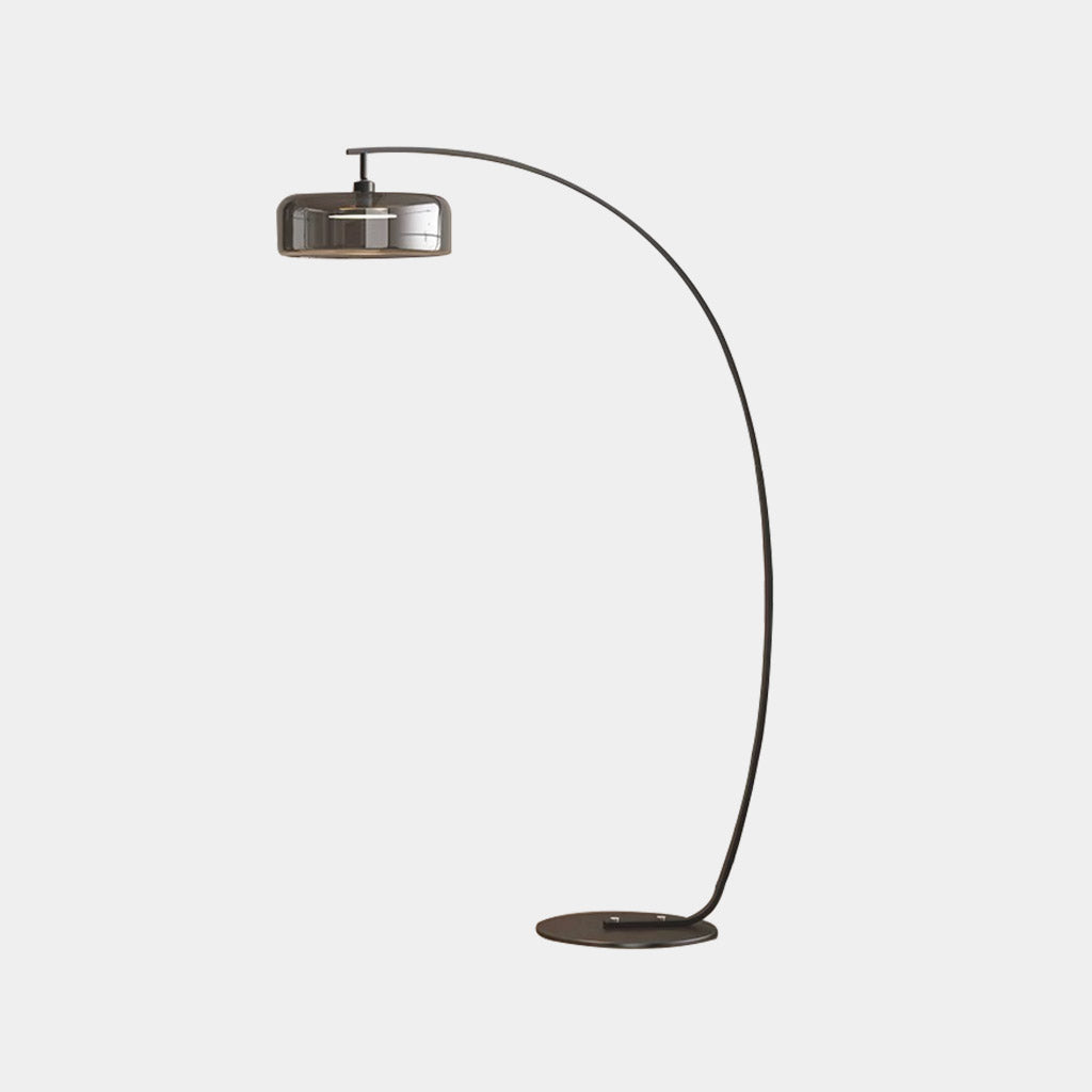 Buet gulvlampe med klar glasskærm til stuer