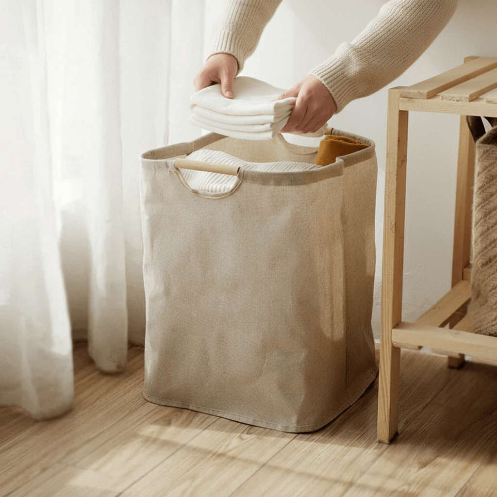 Cesto per il bucato AeroNest per l'organizzazione domestica Contenitore elegante in cotone e lino