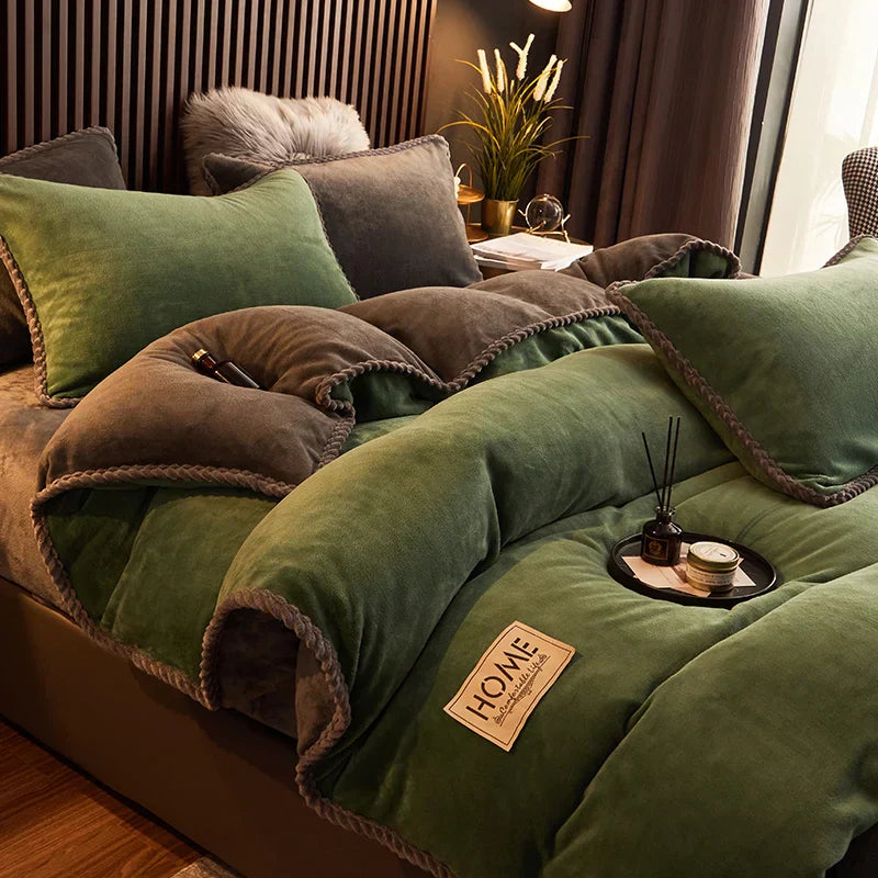 Velour Fleece Dynebetræk Sæt til King og Queen Senge, Ultra-Blød Komfort