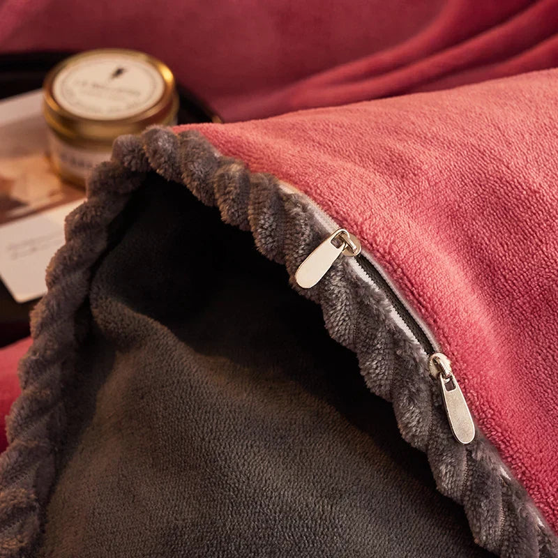 Velour Fleece Dynebetræk Sæt til King og Queen Senge, Ultra-Blød Komfort