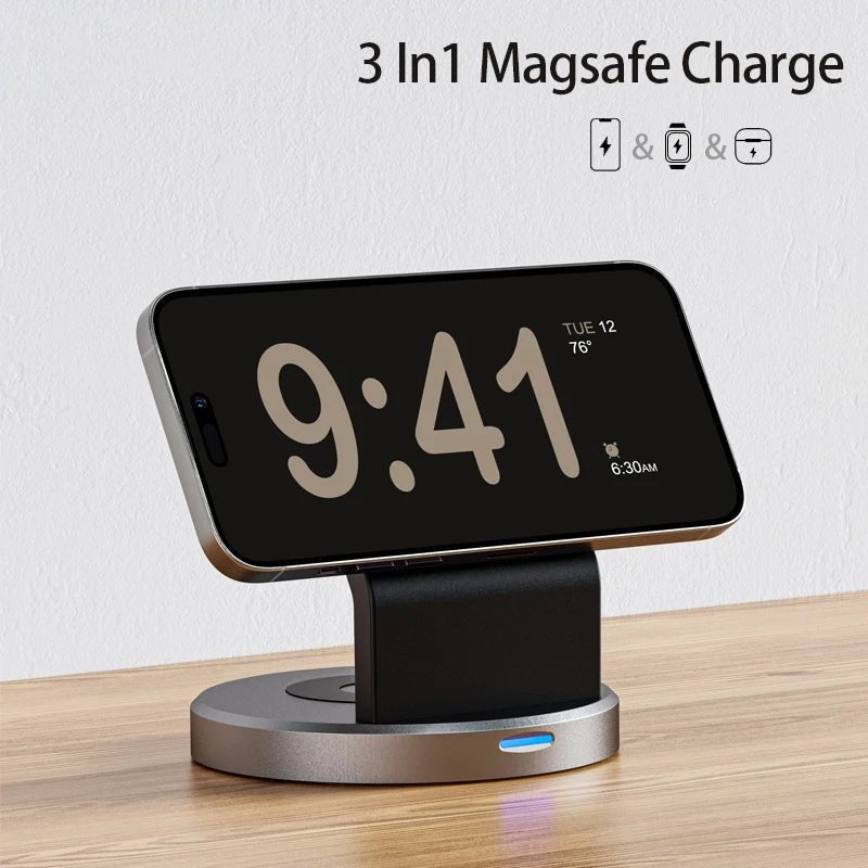 TriNova Dock 3-i-1 magnetisk ladestasjon for iPhone, Apple Watch og AirPods