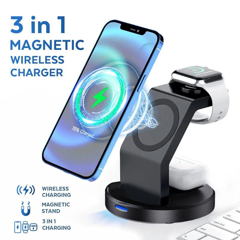TriNova Dock 3-i-1 magnetisk ladestasjon for iPhone, Apple Watch og AirPods