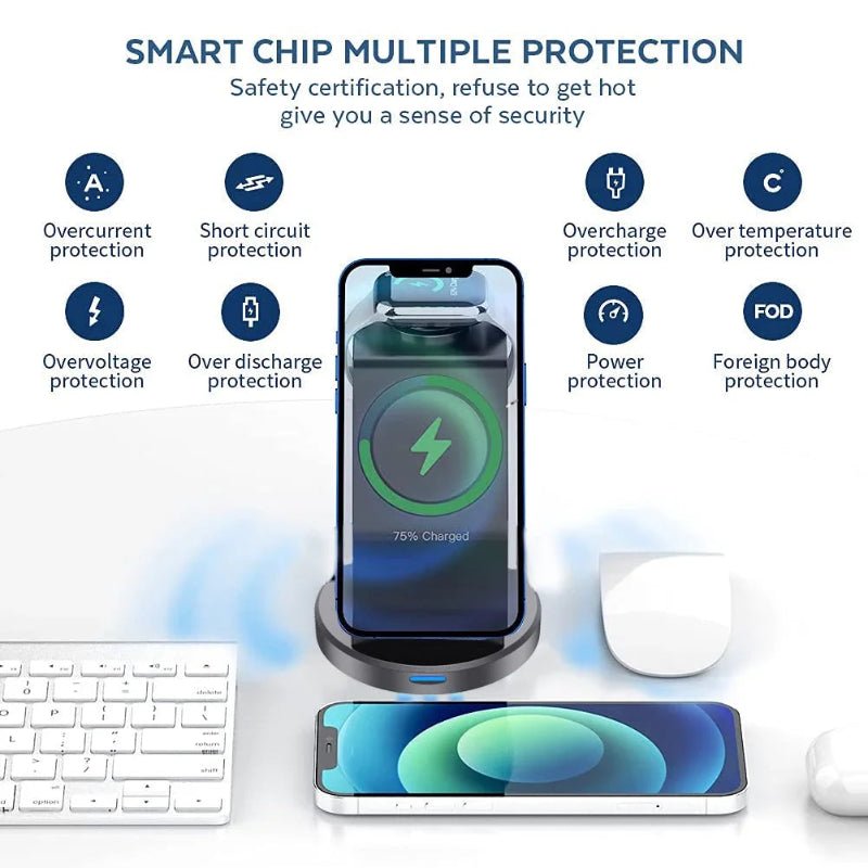 TriNova Dock 3-i-1 magnetisk ladestasjon for iPhone, Apple Watch og AirPods