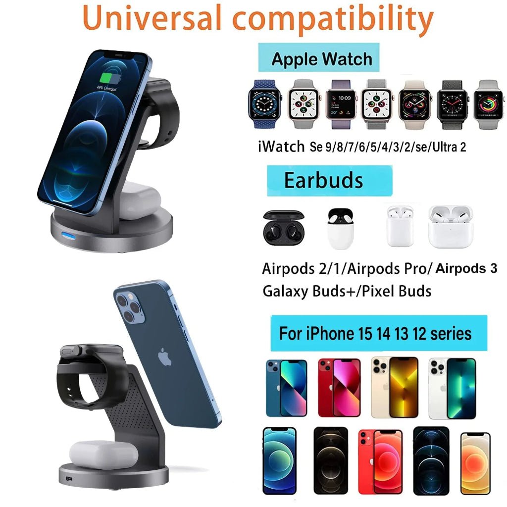 TriNova Dock 3-i-1 magnetisk ladestasjon for iPhone, Apple Watch og AirPods