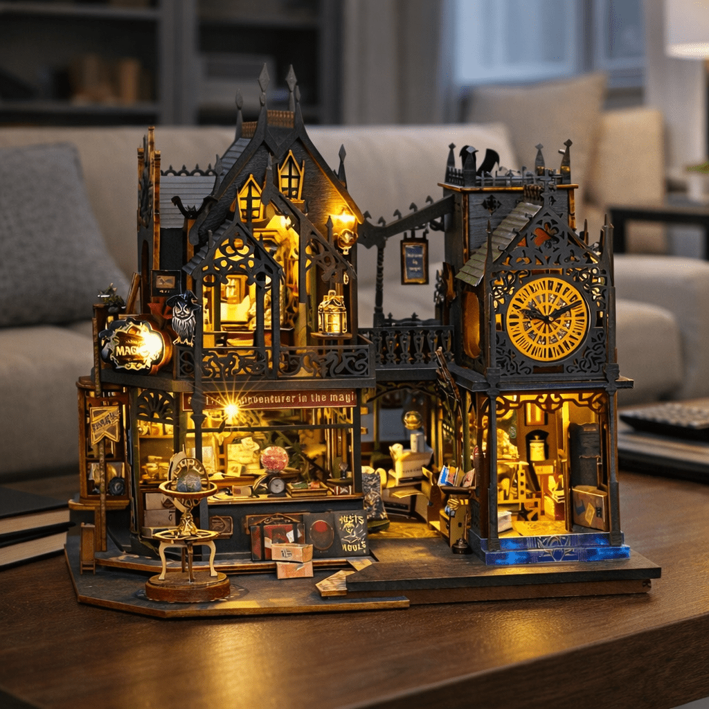 ShelfSpell 3D Bøk Hjørnetre Scene med LED-belysning for Bokelskere