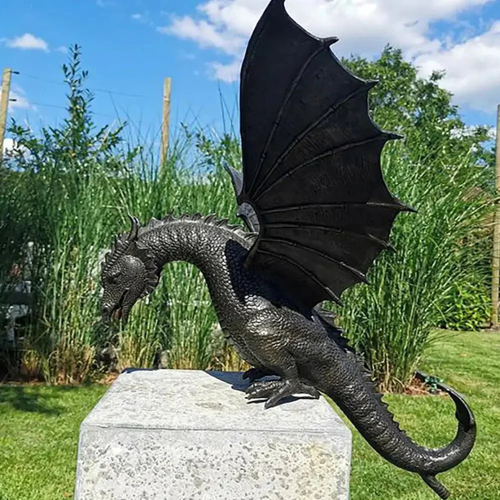 DRACOVIA Dragon Statue With Weatherproof Bronze Finish For Outdoor Decor