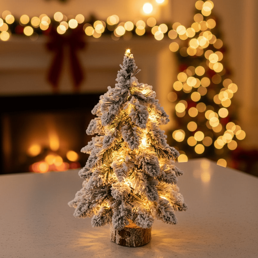 FrostNook Mini LED Christmas Tree 45cm Frosty Snow Effect For Small Spaces