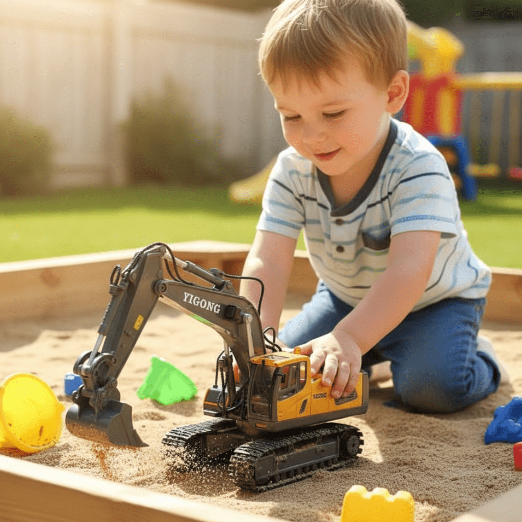 RoboBuild Gravemaskin Realistisk Fjernstyrt Kjøretøy med 11 Funksjoner for Byggere