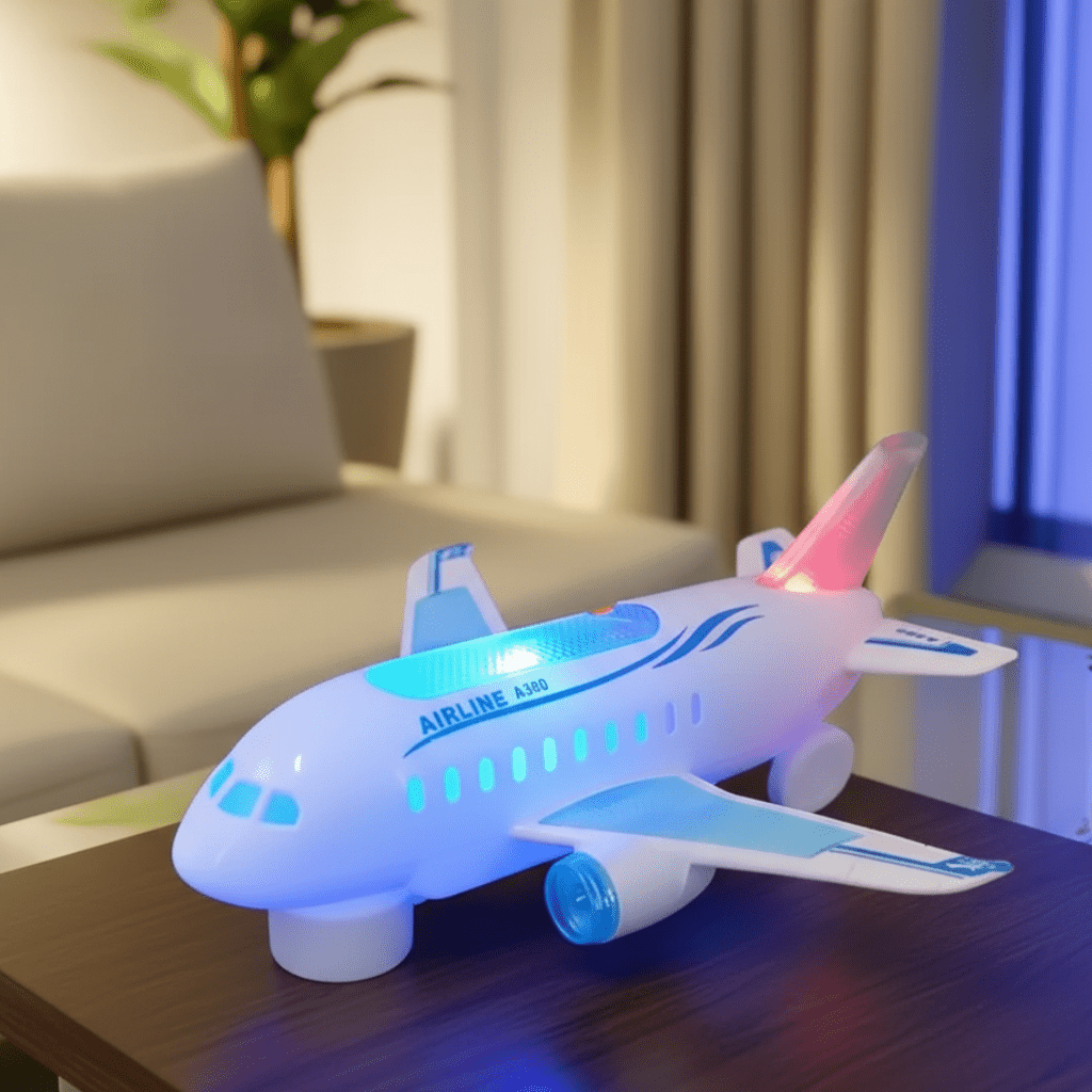 Avião Elétrico de Brinquedo AeroPulse LED com Rotação de 360 Graus e Música para Crianças