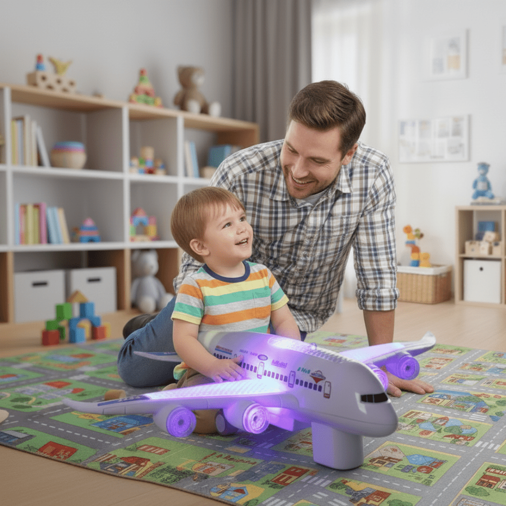 Jouet Avion Intelligent SkyNova avec Évitement d'Obstacles, Musique et Lumières pour Enfants