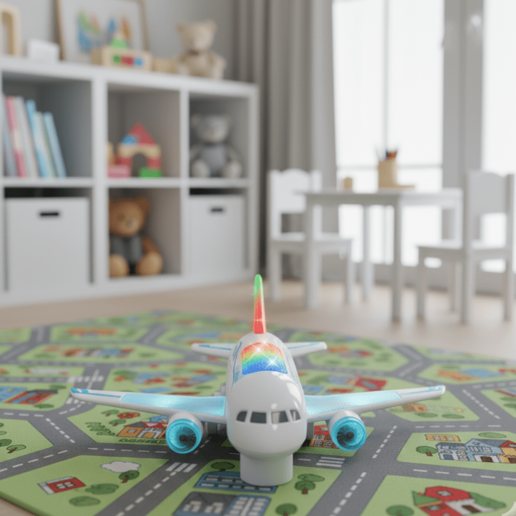 Aereo Giocattolo Elettrico LED AeroPulse con Rotazione a 360 Gradi e Musica per Bambini