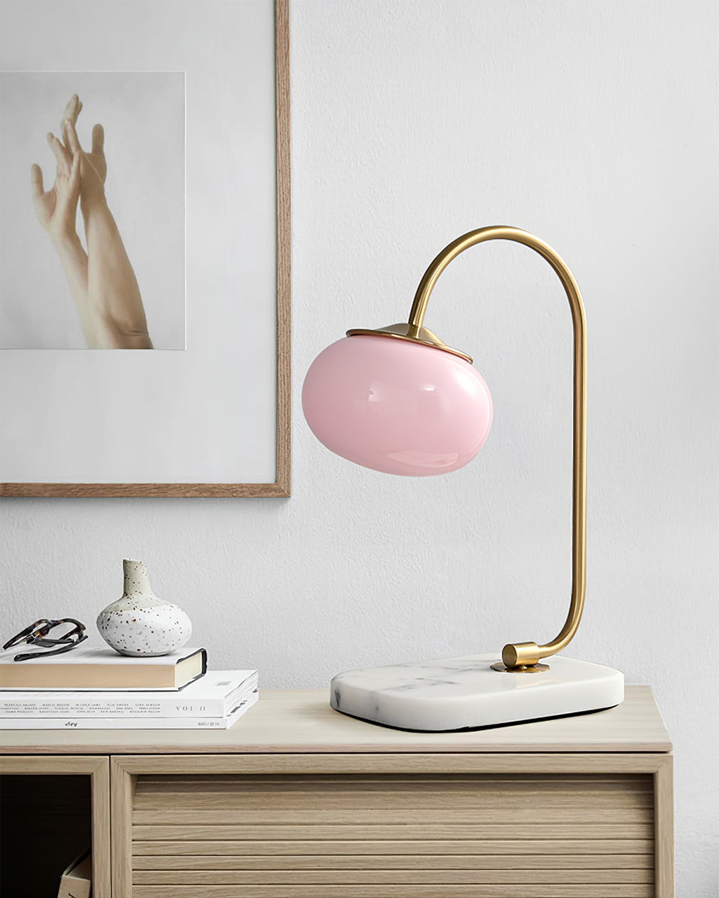 LumiPuff | Pillecukor ihlette puha rózsaszín üveg asztali lámpa