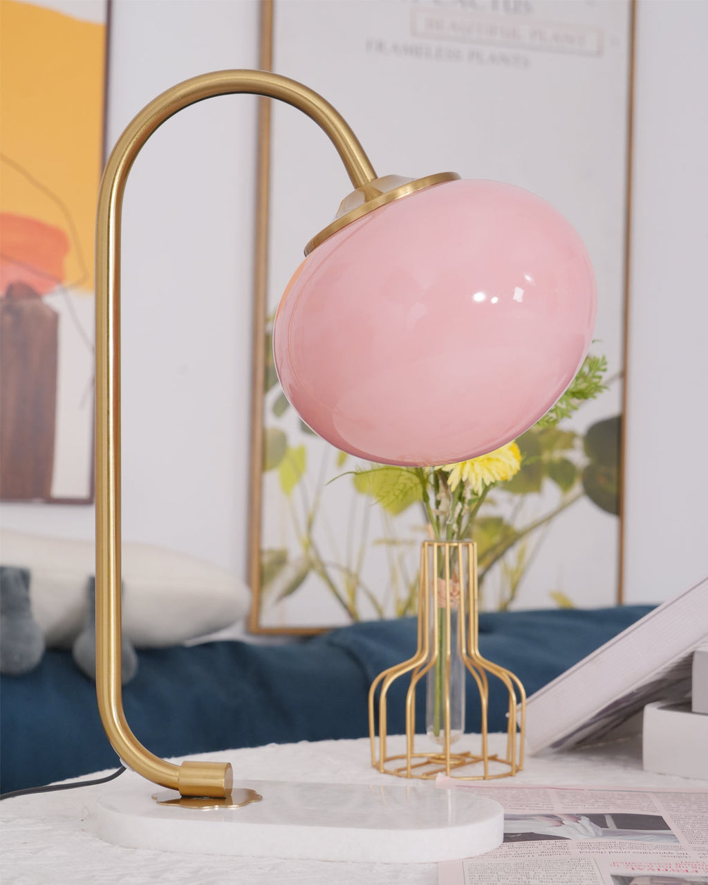 LumiPuff | Pillecukor ihlette puha rózsaszín üveg asztali lámpa