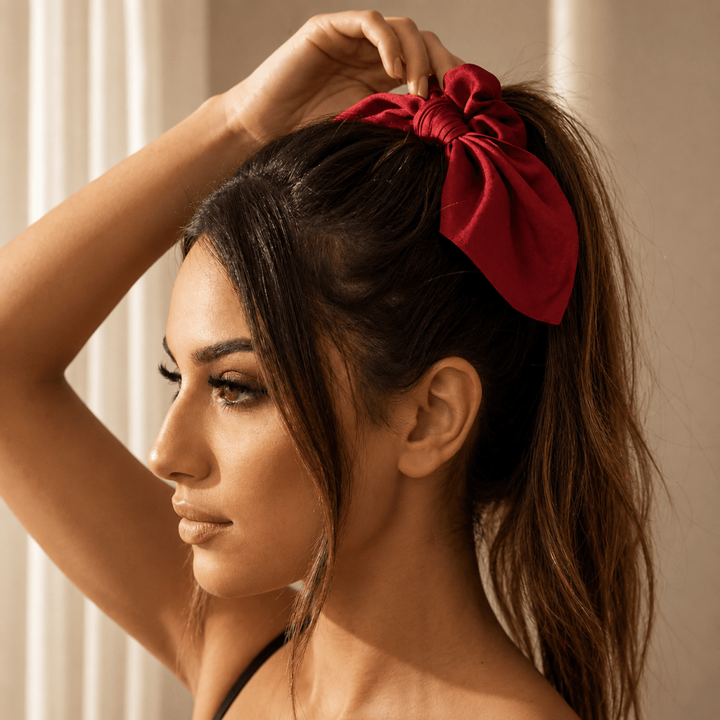 TENAX Satin Scrunchie con Fiocco Accessorio per Capelli per Uso Quotidiano