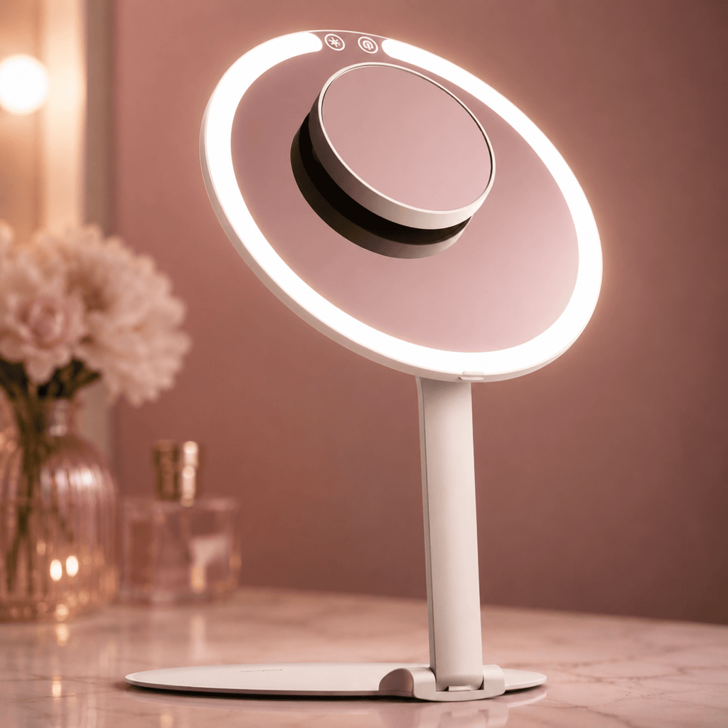 Wiederaufladbarer 8-Zoll-LED-Schminkspiegel für unterwegs mit klappbarem Ständer