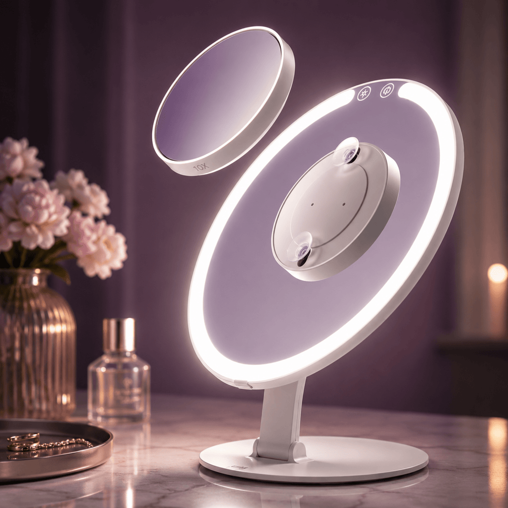 Wiederaufladbarer 8-Zoll-LED-Schminkspiegel für unterwegs mit klappbarem Ständer