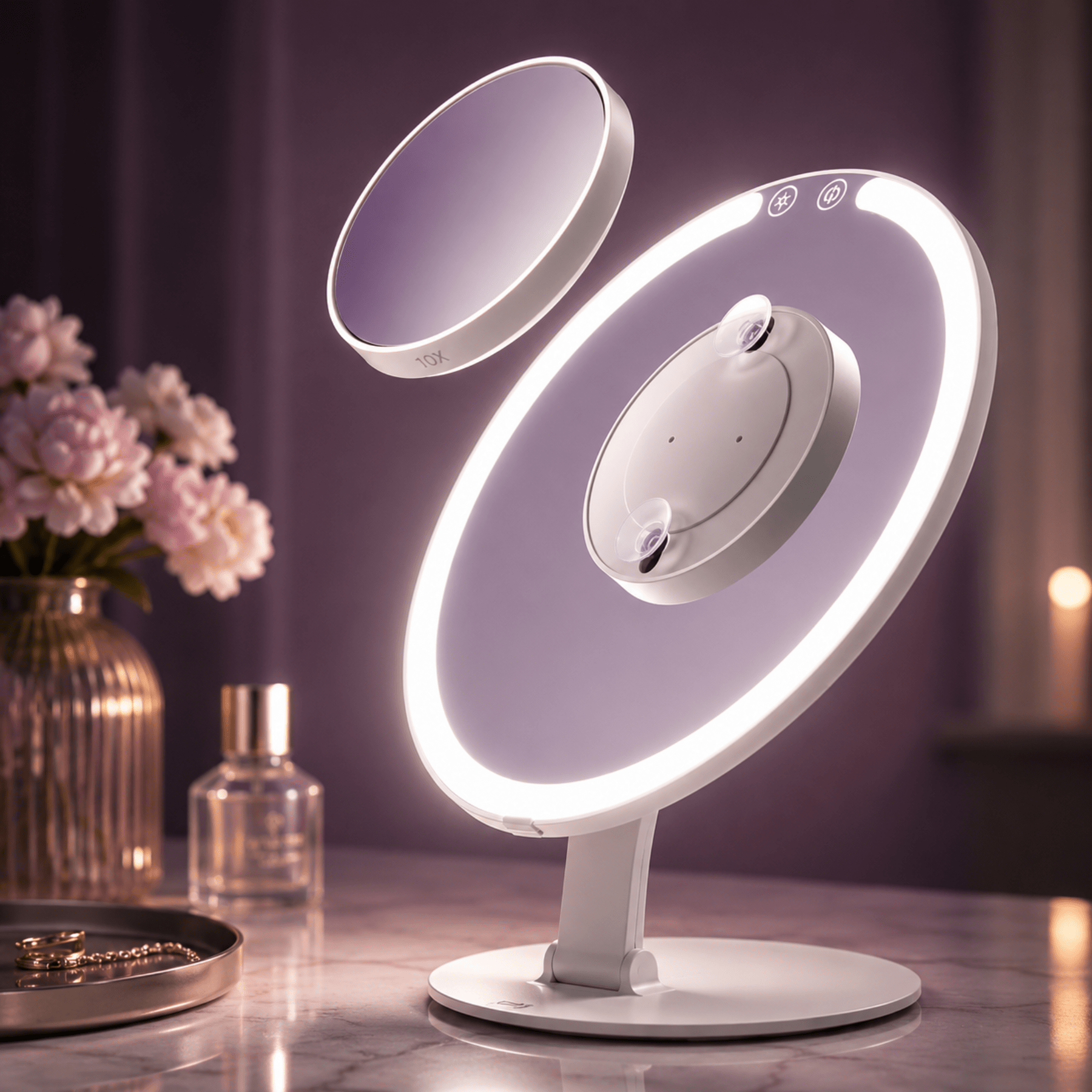 Wiederaufladbarer 8-Zoll-LED-Schminkspiegel für unterwegs mit klappbarem Ständer