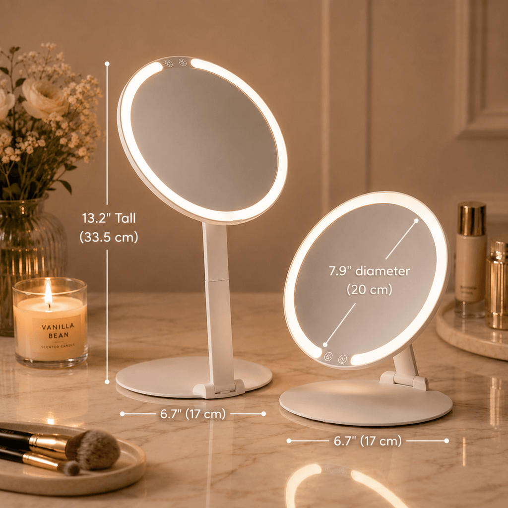 Wiederaufladbarer 8-Zoll-LED-Schminkspiegel für unterwegs mit klappbarem Ständer