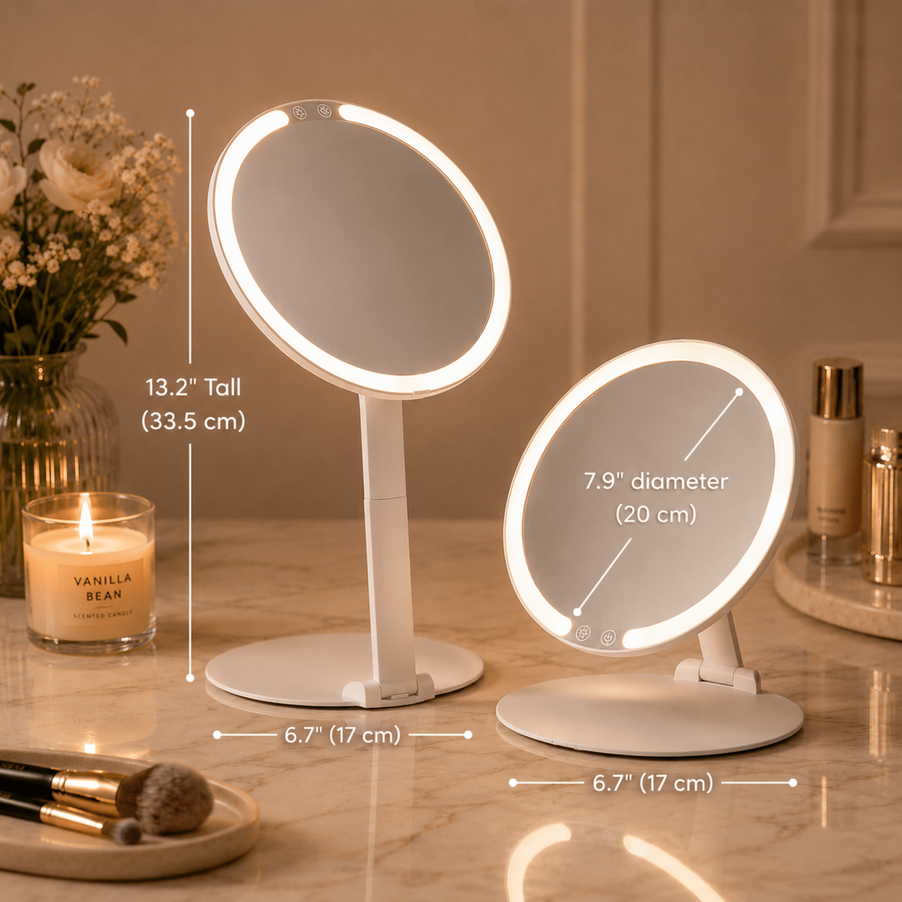 Wiederaufladbarer 8-Zoll-LED-Schminkspiegel für unterwegs mit klappbarem Ständer