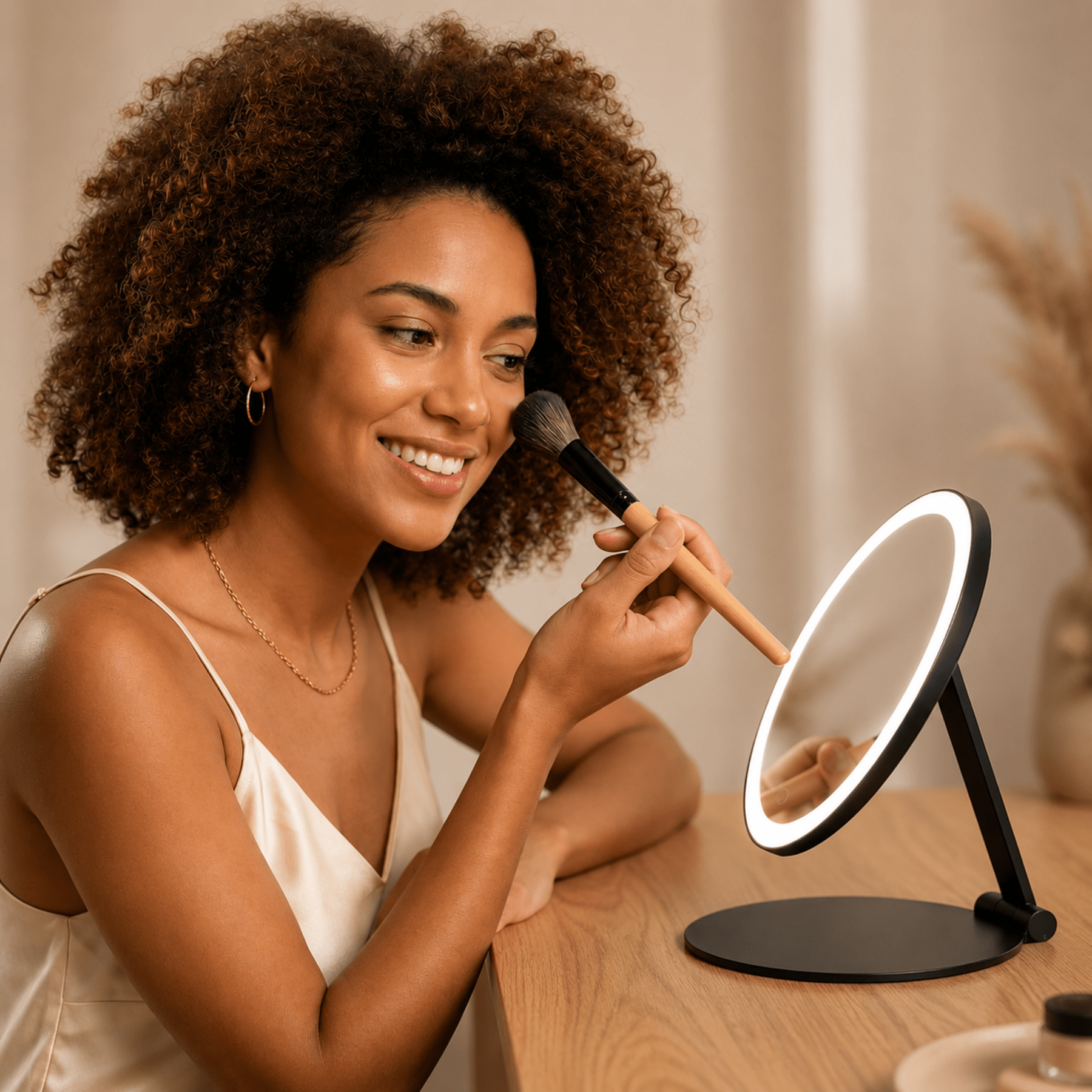 Wiederaufladbarer 8-Zoll-LED-Schminkspiegel für unterwegs mit klappbarem Ständer