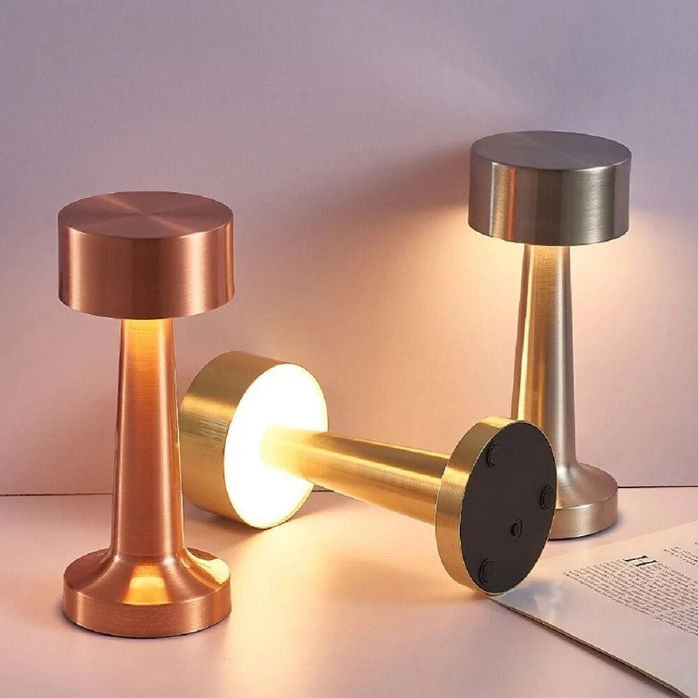 Arden Contemporary Rechargeable LED Table Lamp in Brushed Steel, Copper or Gold | Orntli
