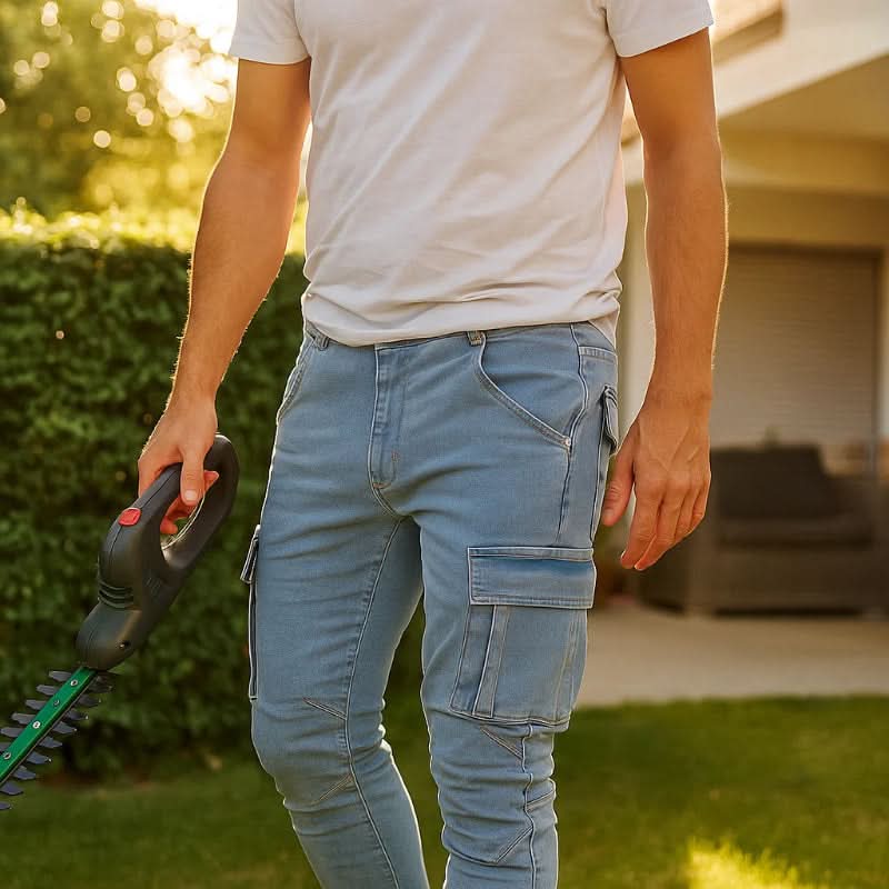 Jean cargo slim NovaCore en denim stretch avec poches pratiques pour le streetwear