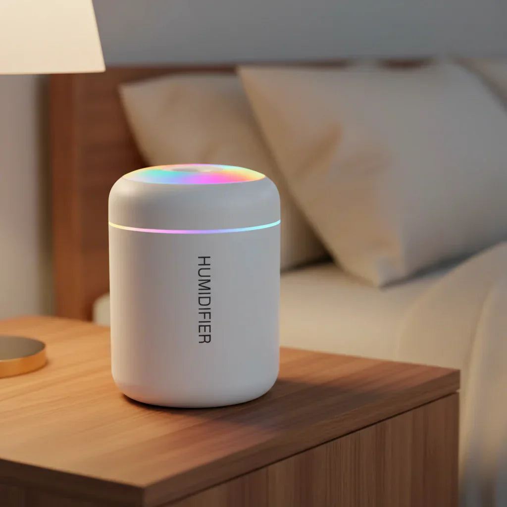 LumaMist Compact USB Humidifier Mini 180ml With LED Lighting For Desk