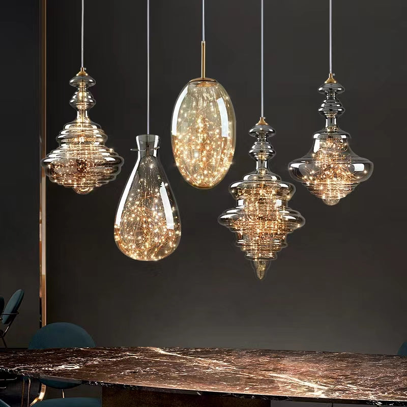 Suspension en verre et laiton Linora pour salon