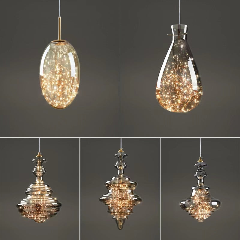 Suspension en verre et laiton Linora pour salon