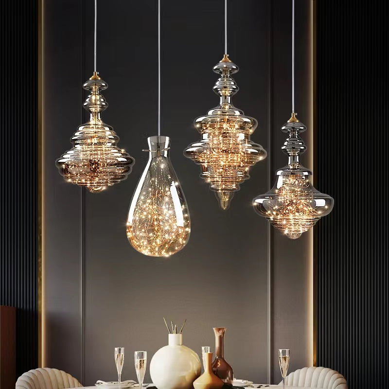 Suspension en verre et laiton Linora pour salon