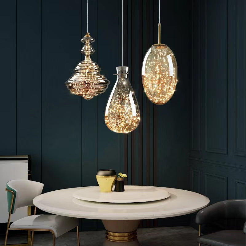 Suspension en verre et laiton Linora pour salon