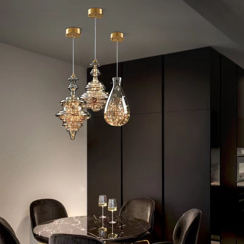 Suspension en verre et laiton Linora pour salon