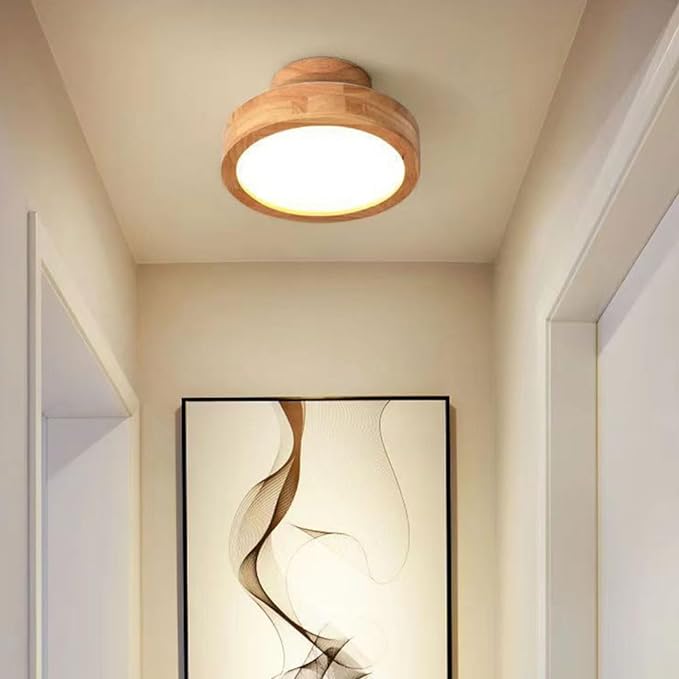 Elaren Wooden LED Ceiling Light With Dimmable Beige Shade