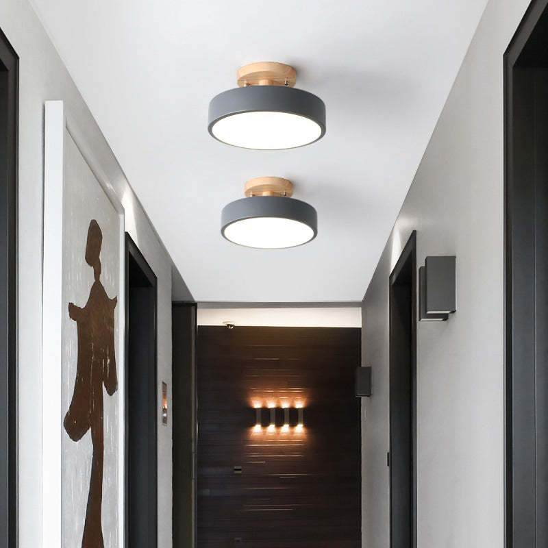 Elaren Wooden LED Ceiling Light With Dimmable Beige Shade