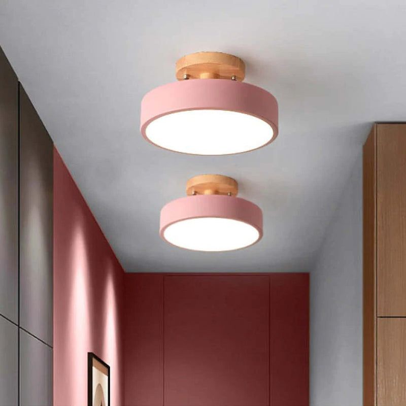 Elaren Wooden LED Ceiling Light With Dimmable Beige Shade