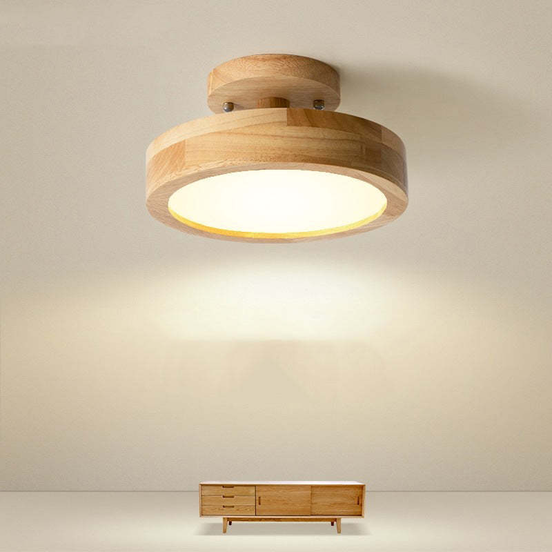Elaren Wooden LED Ceiling Light With Dimmable Beige Shade