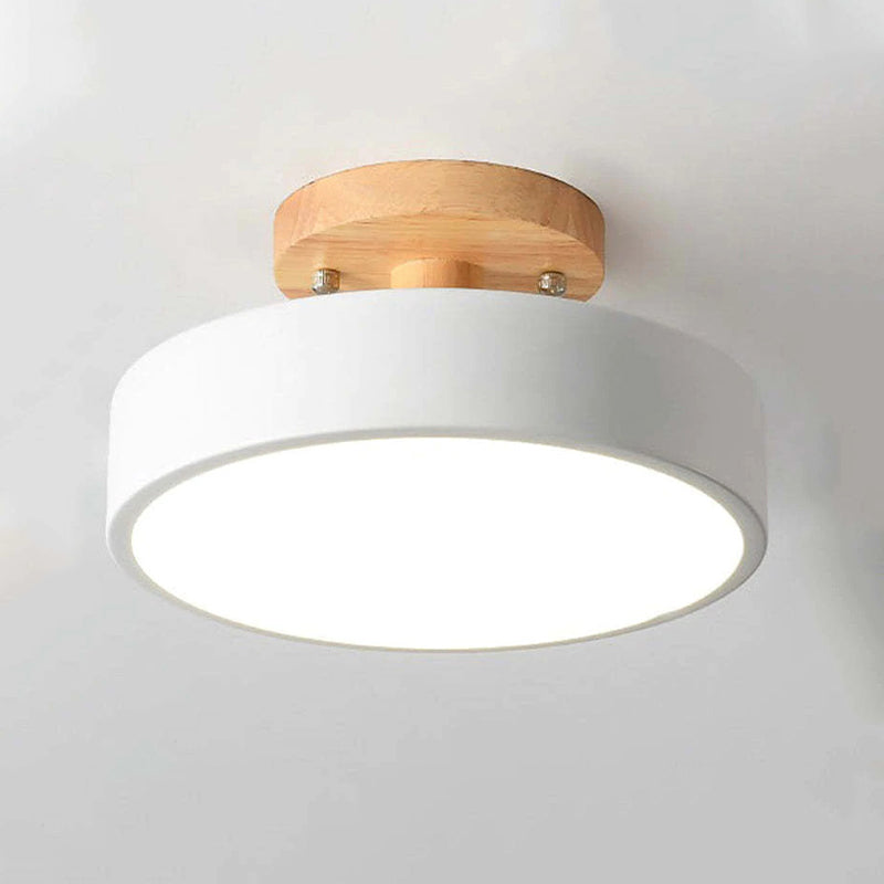 Elaren Wooden LED Ceiling Light With Dimmable Beige Shade