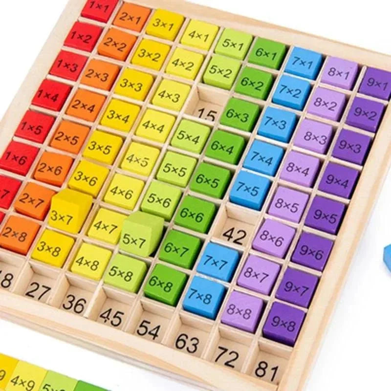 Tablero de multiplicación de 99 casillas colorido de madera no tóxica BrightPath Montessori para niños | compagnien