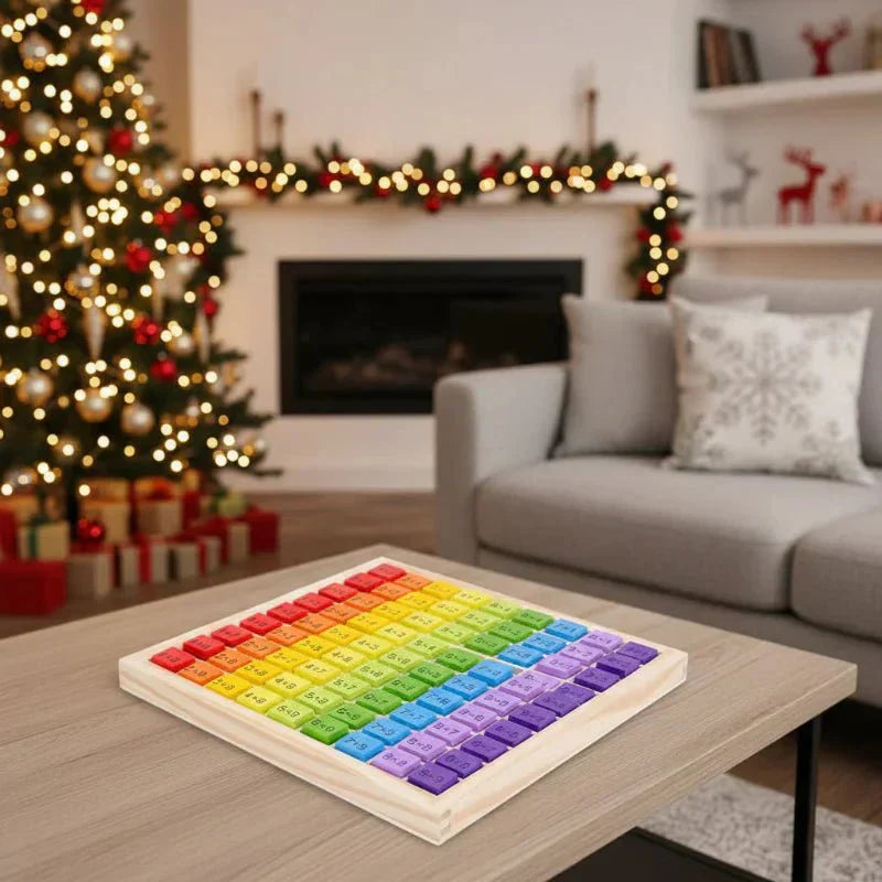 Tablero de multiplicación de 99 casillas colorido de madera no tóxica BrightPath Montessori para niños | compagnien
