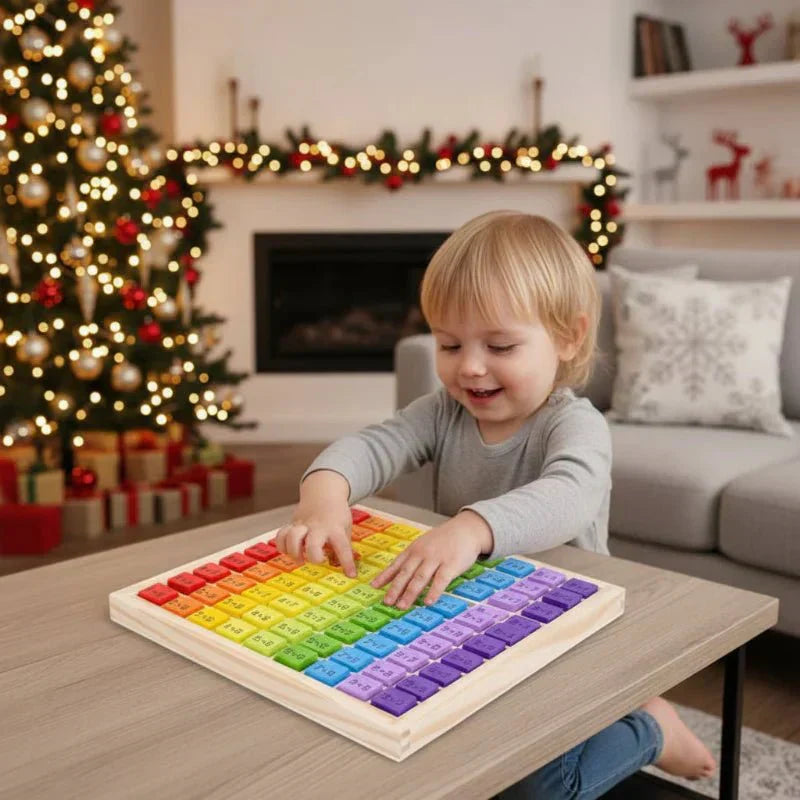 Tablero de multiplicación de 99 casillas colorido de madera no tóxica BrightPath Montessori para niños | compagnien