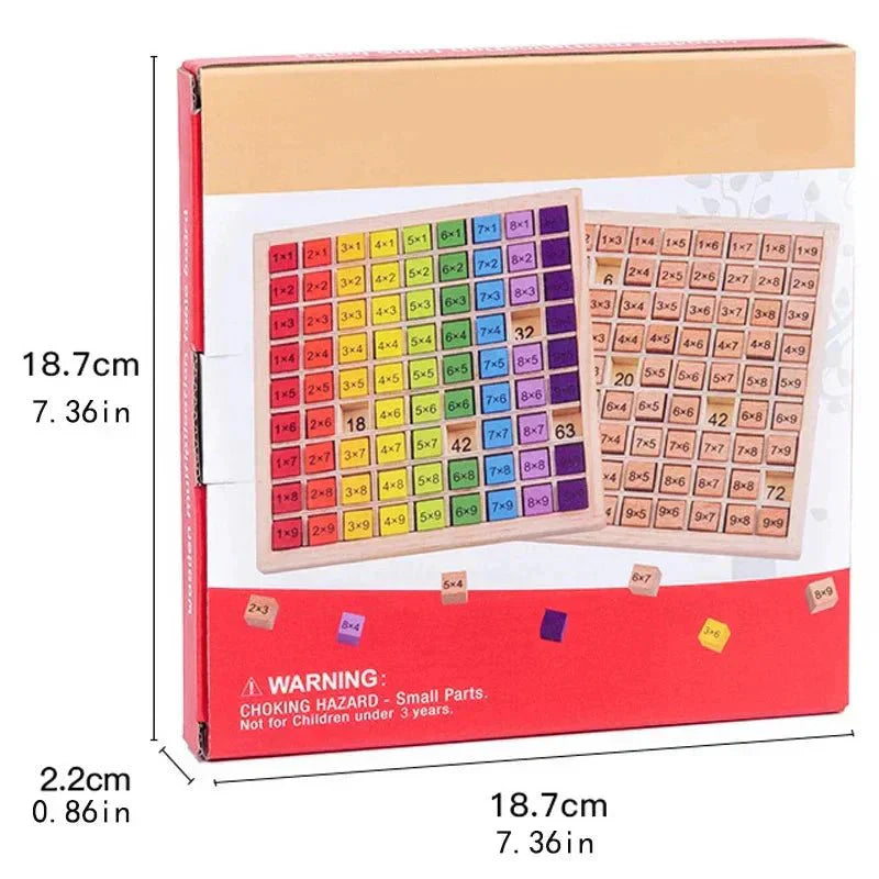 Tablero de multiplicación de 99 casillas colorido de madera no tóxica BrightPath Montessori para niños | compagnien