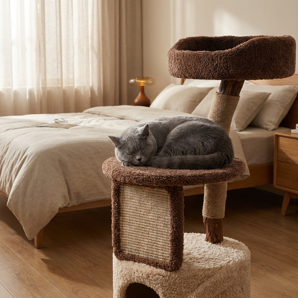 Solid Wood Multi-Level Cat Tree With Platforms And Hideaway, 3 Sizes