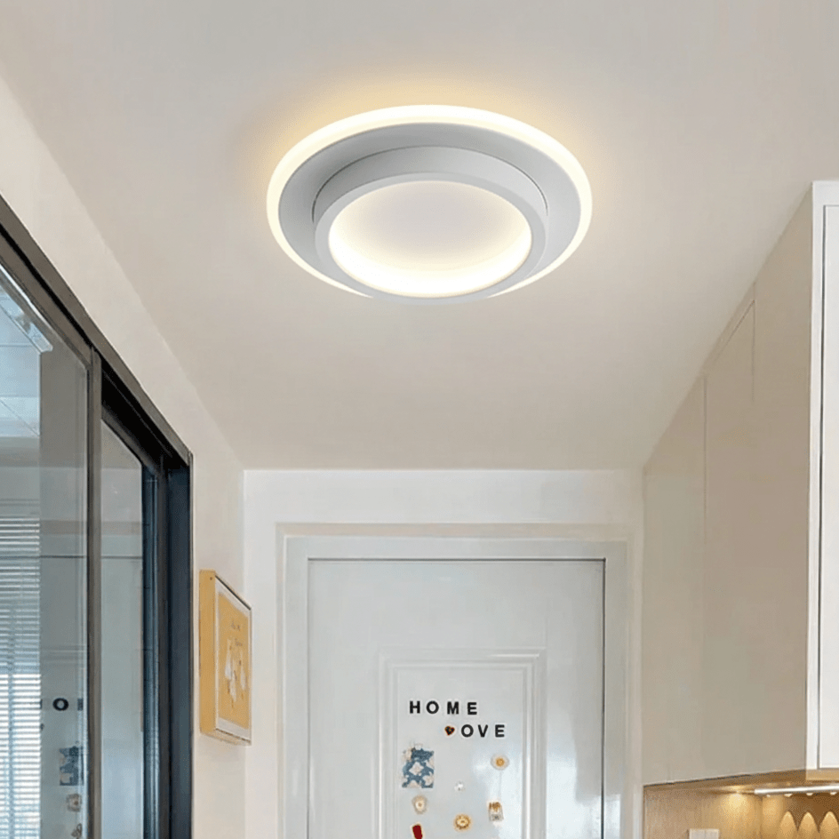 Luminária de Teto Metálica Multi-Camadas, Montagem Rasa de 12 Polegadas, Design Circular