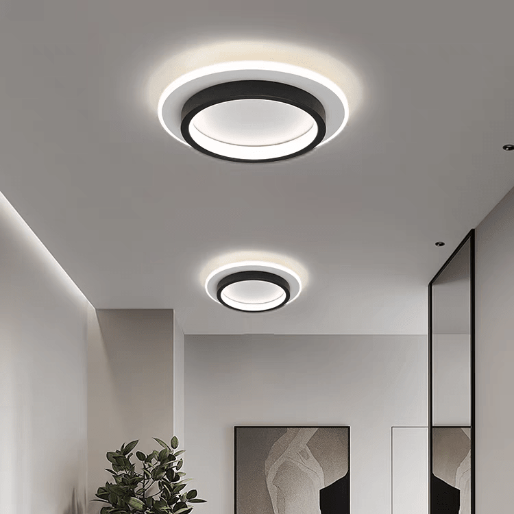 Luminária de Teto Metálica Multi-Camadas, Montagem Rasa de 12 Polegadas, Design Circular