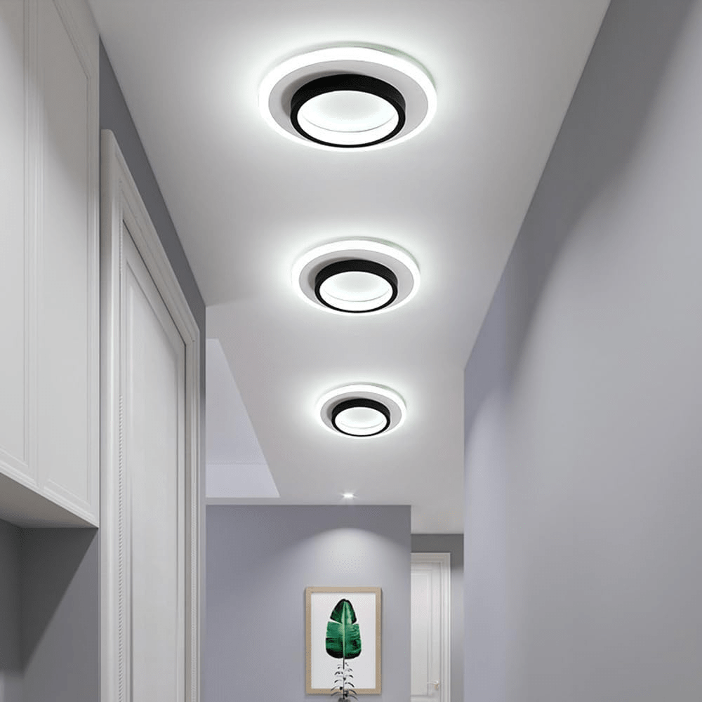 Luminária de Teto Metálica Multi-Camadas, Montagem Rasa de 12 Polegadas, Design Circular