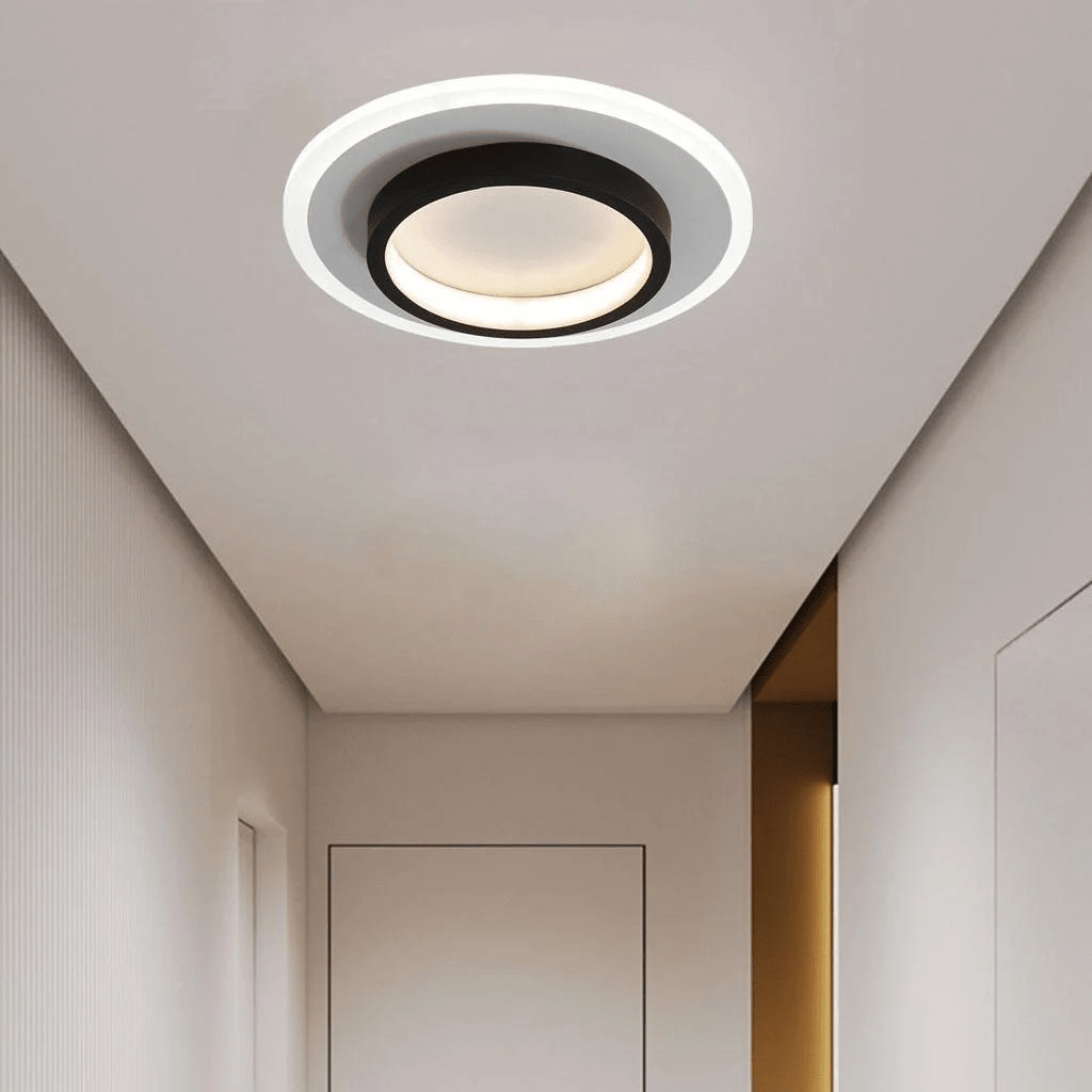 Luminária de Teto Metálica Multi-Camadas, Montagem Rasa de 12 Polegadas, Design Circular