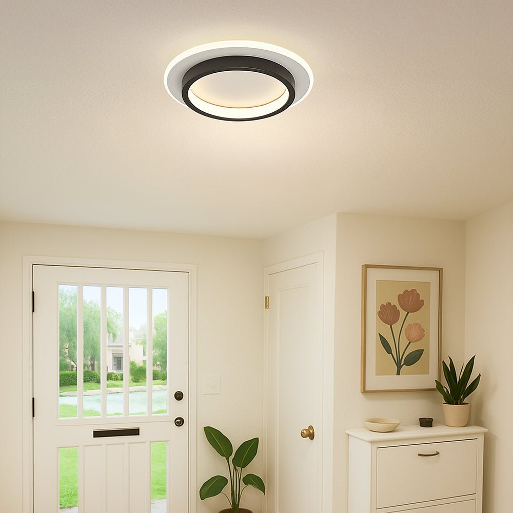 Luminária de Teto Metálica Multi-Camadas, Montagem Rasa de 12 Polegadas, Design Circular