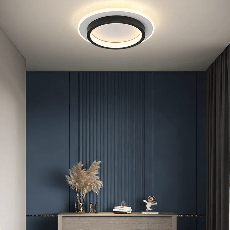 Luminária de Teto Metálica Multi-Camadas, Montagem Rasa de 12 Polegadas, Design Circular