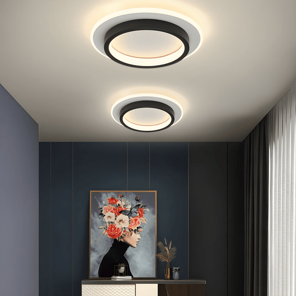 Luminária de Teto Metálica Multi-Camadas, Montagem Rasa de 12 Polegadas, Design Circular