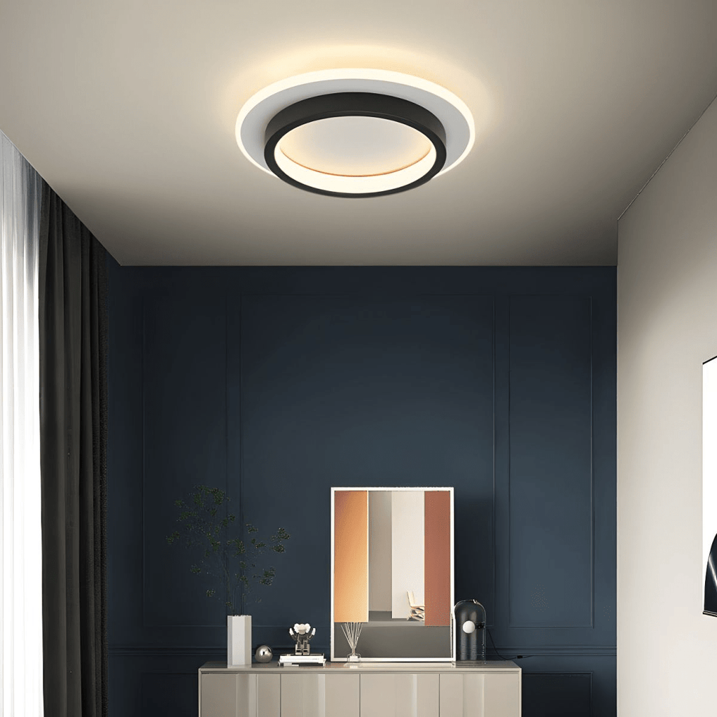 Luminária de Teto Metálica Multi-Camadas, Montagem Rasa de 12 Polegadas, Design Circular